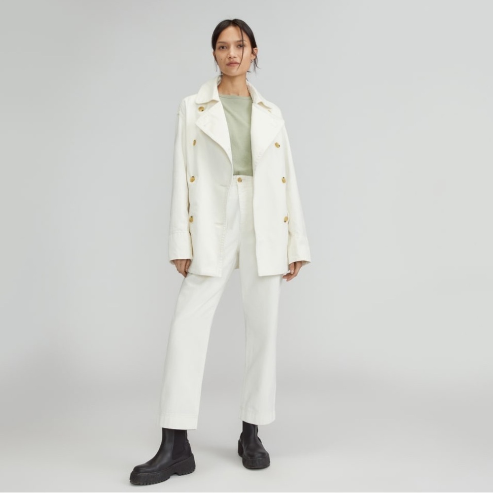 Everlane Ivory Organic Cotton Herringbone Twill Double Breasted Jacket Size S